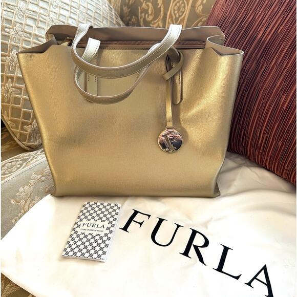 Furla Metallic Gold Mini Tote Bag New without tag - Picture 1 of 13